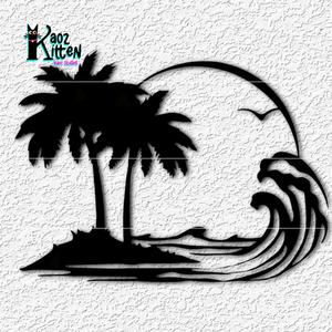 tropical island waves wall art beach house palm trees decor