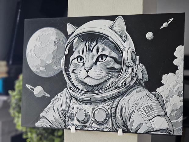 Astronaut Cat Hueforge 3D Printed Textured Art