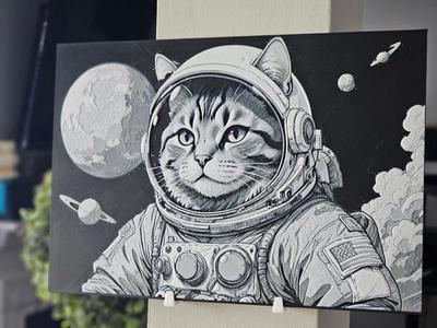 Astronaut Cat Hueforge 3D Printed Textured Art