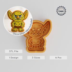 Goblin Shape Cutter & Stamp Set, Fantasy Cookie Molds, 3 Sizes, 6pc, Perfect for Fondant, Mischievous Monster Design PRODUCT_1037