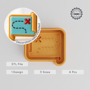 Treasure Map Shape Cutter & Stamp, Pirate Cookie & Fondant Tool, Adventure Design, 3 Sizes, 6-Piece Set PRODUCT_1152