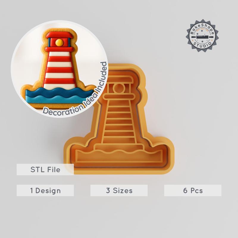 Lighthouse Shape Cutter & Stamp, Perfect for Cookies & Fondant, S/M/L Sizes, 6-Piece Set PRODUCT_1285