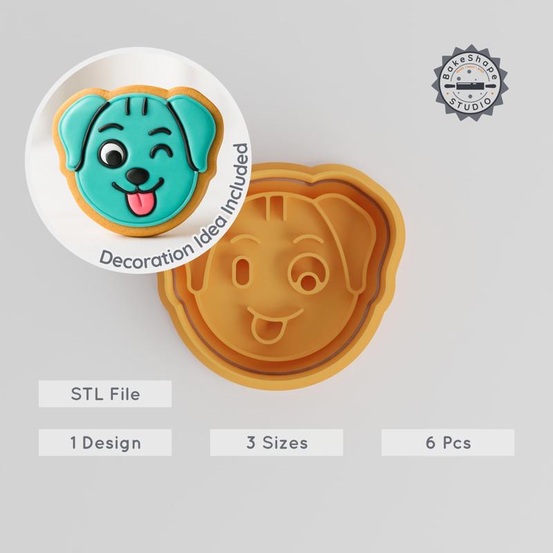 Winking Dog Shape Cutter & Stamp Set, 6 Pieces, Includes Playful Puppy Design, Perfect for Cookies & Fondant, S/M/L Sizes PRODUCT_913