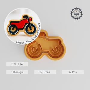Motorcycle Cookie Cutter & Fondant Stamp Set, Motorbike & Bike Designs, Side View, 3 Sizes S/M/L PRODUCT_24