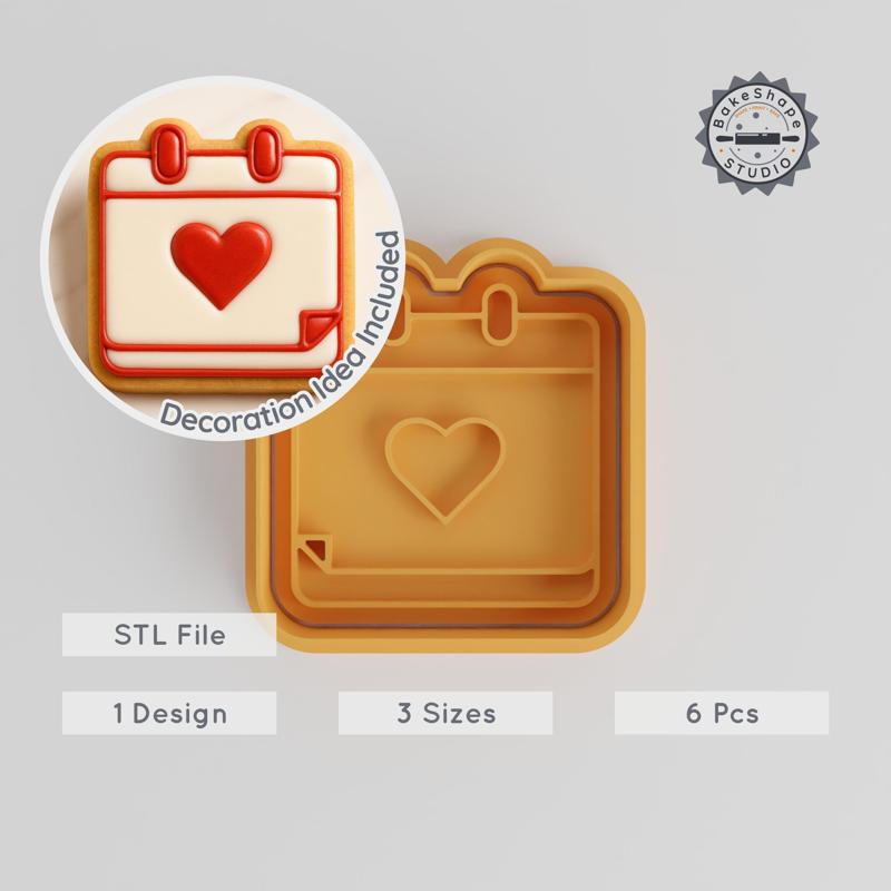 Heart Calendar Shape Cutter & Stamp, Cookie & Fondant Mold Set, S/M/L Sizes, 6-Piece Event Planning Tool PRODUCT_38