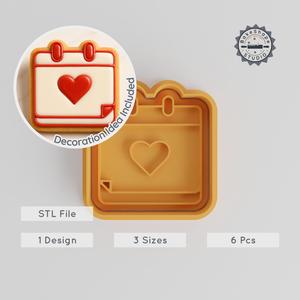 Heart Calendar Shape Cutter & Stamp, Cookie & Fondant Mold Set, S/M/L Sizes, 6-Piece Event Planning Tool PRODUCT_38