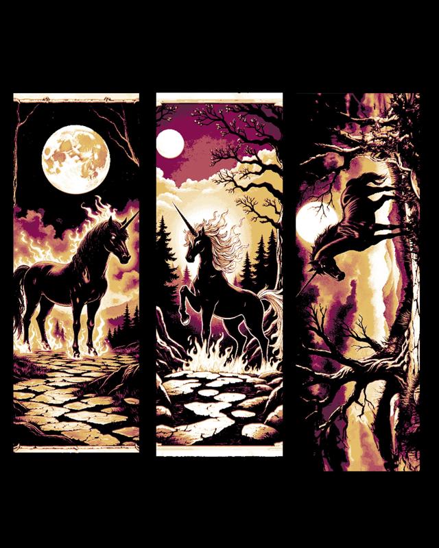 Fantasy art of the Black Unicorn in the Forrest - Set of bookmarks