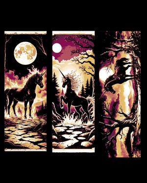 Fantasy art of the Black Unicorn in the Forrest - Set of bookmarks