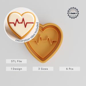 Heartbeat Shape Cutter & Stamp, Cookie & Fondant Decoration Set, 6-Piece Bundle, Small to Large PRODUCT_202