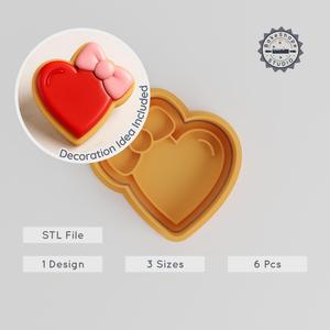 Heart Bow Cookie Cutter & Stamp Set, 6 Piece Bundle, Perfect for Cookies & Fondant, S/M/L Sizes PRODUCT_189
