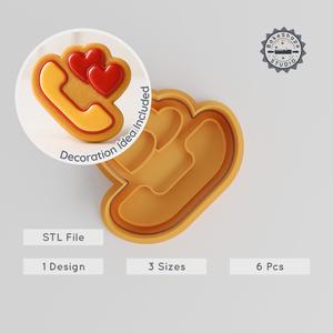 Heart Phone Call Shape Cutter & Stamp Set, Romantic Talk Cookie & Fondant, 6 Pieces, S/M/L Sizes PRODUCT_205