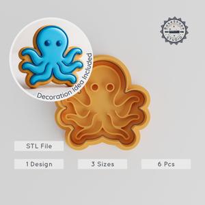 Octopus Shape Cutter & Stamp Set, Ocean Creature Cookie Mold, 3 Sizes S/M/L, Perfect for Fondant & Baking PRODUCT_1118