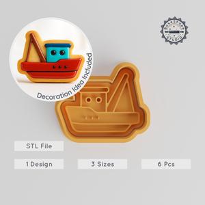 Fisherman Boat Shape Cutter & Stamp Set, Fishing Vessel Cookie & Fondant Tools, Includes S/M/L Sizes PRODUCT_1103