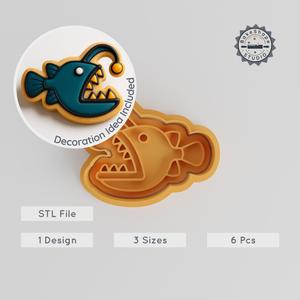 Angler Fish Cookie Cutter & Stamp Set, Ocean Predator Design, 6 Pieces, S/M/L, Perfect for Fondant PRODUCT_1091