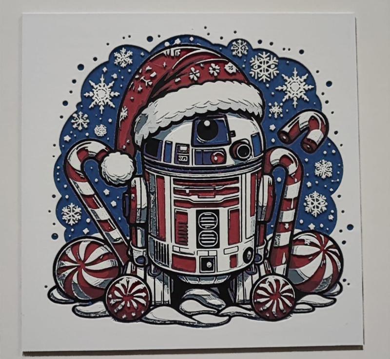 Cuadro 3D Navideño de R2-D2: Dulces y Espíritu Festivo