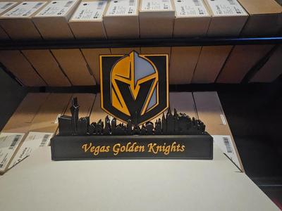 Vegas Golden Knights with skyline of Vegas NHL