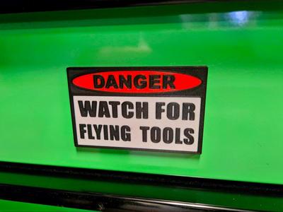 DANGER - Flying Tools Funny Toolbox Magnet