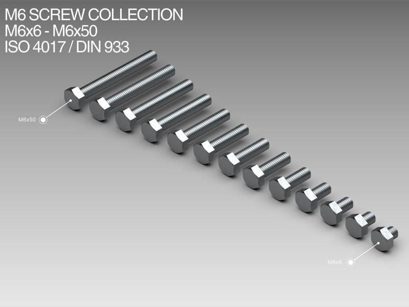 M6 Screw Collection M6x6-M6x50 ISO 4017 / DIN 933