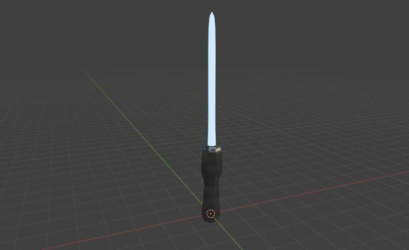 Lightsaber with black wooden hilt that looks like a screwdriver