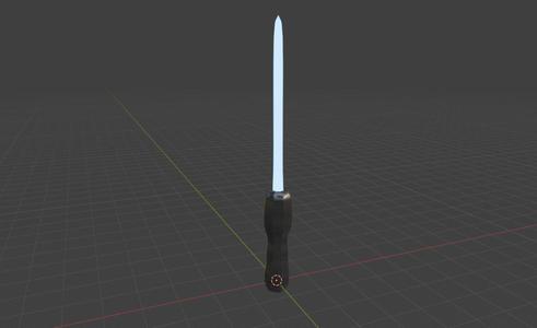 Lightsaber with black wooden hilt that looks like a screwdriver