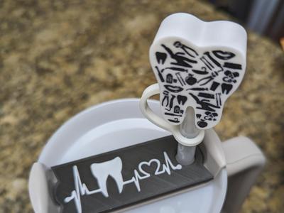 Tooth with dental tools Stanley straw cap