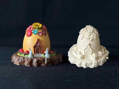 Easter Egg House Flowers and bunnies - colorable