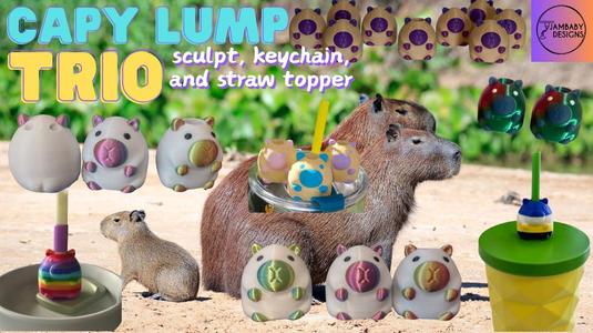Capy Lump Trio-- Sculpt, Keychain, and Straw Topper