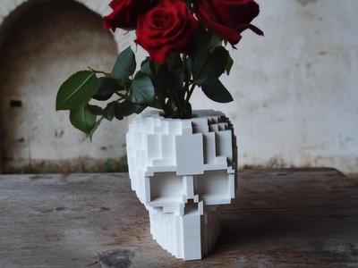Pixel Skull Vase for Modern Home Decor