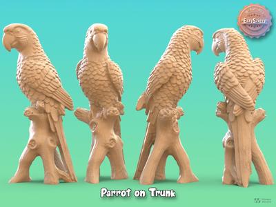 Parrot sitting on a Trunk
