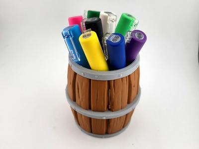 pen and brush holder and tools rum barrel 
