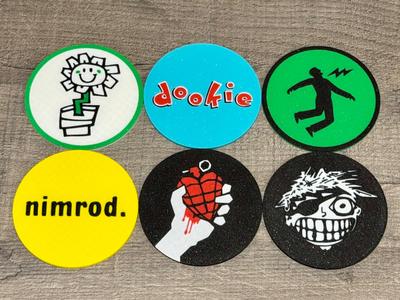 Green Day drinks coasters set, with holder.