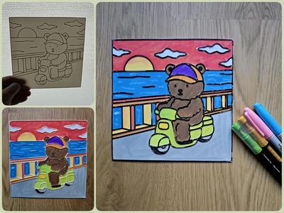 Cozy Bear On Scooter DIY Coloring NO AMS