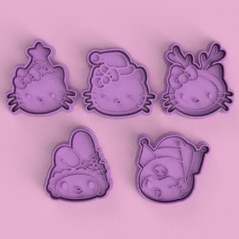CORTANTES + ESTAMPAS HELLO KITTY - KUROMI - MY MELODY FELIZ NAVIDAD / MERRY CHRISTMAS CUTTERS + STAMPS
