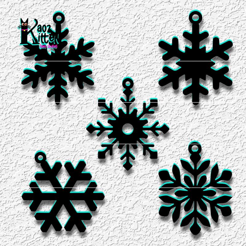 Snowflake Christmas Tree Ornaments (or Jewelry) Set of 5 