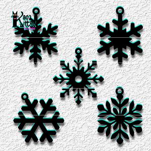 Snowflake Christmas Tree Ornaments (or Jewelry) Set of 5 