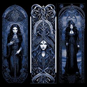Carving of Celtic Design focused on Magic - Witch at center - set of 3 Bookmarks