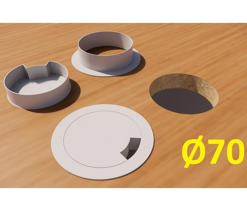 Desk cable grommet for Ø70 mm holes  (ring+cover)