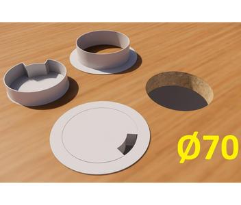 Desk cable grommet for Ø70 mm holes  (ring+cover)