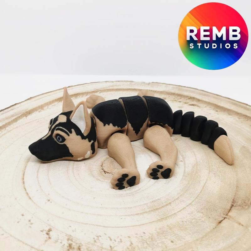 Flexi German Shepherd Remb Studios, STL file for 3D printing, STL print files, Print in Place
