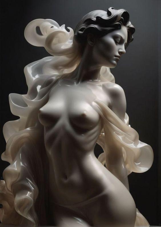 Femme nue aux cheveux longs – Sculpture 3D - Nude