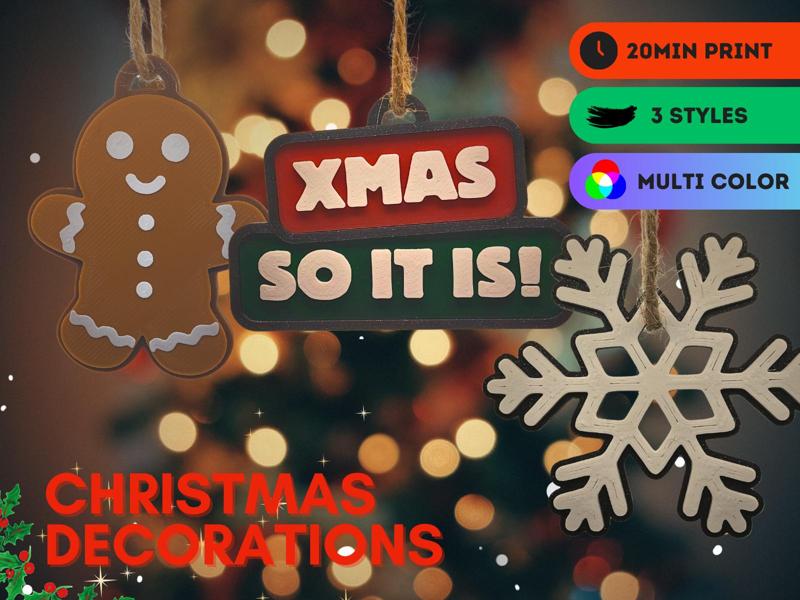Christmas decorations / keyring / keychain collection - snowflake, gingerbread man and xmas text