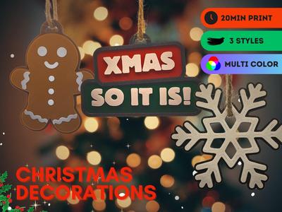Christmas decorations / keyring / keychain collection - snowflake, gingerbread man and xmas text