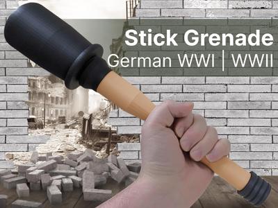 German Stick Grenade WWII, Full Size, Moving Parts