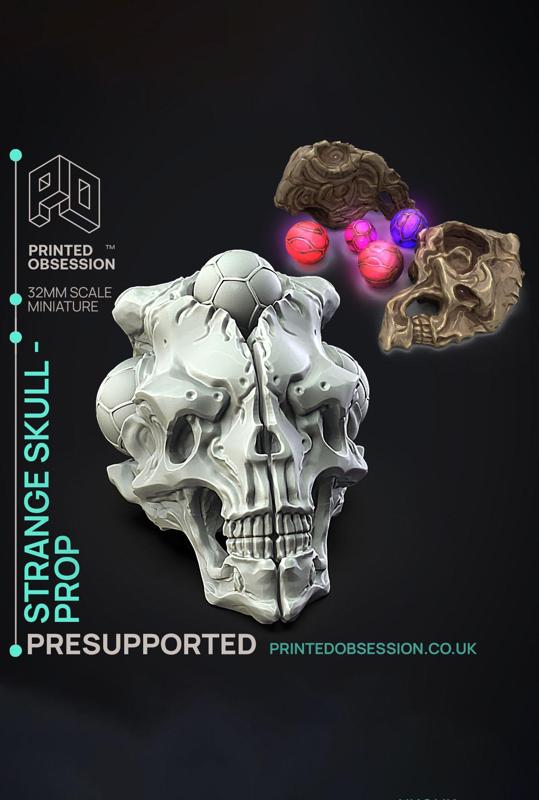 Strange Skull - Side Quest Shop - PRESUPPORTED - Illustrated and Stats - 32mm scale			