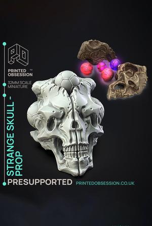 Strange Skull - Side Quest Shop - PRESUPPORTED - Illustrated and Stats - 32mm scale			