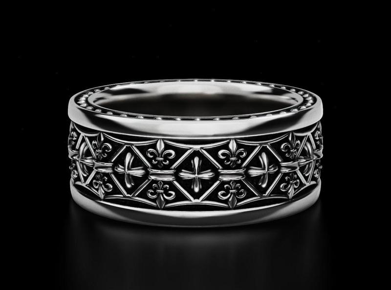 Cross ring with fleur-de-lis 3D printable model 682