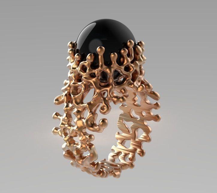 Coral Black Pearl ring
