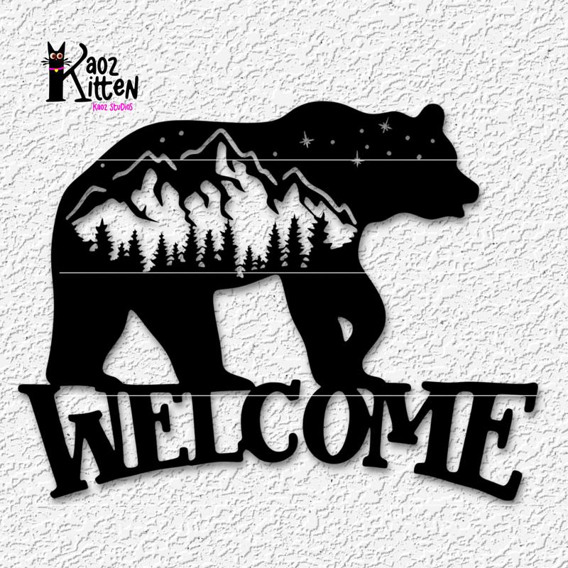 welcome bear sign wall art mountain cabin decor