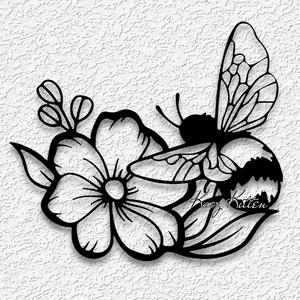 honey bee with peony flower wall art garden home decor