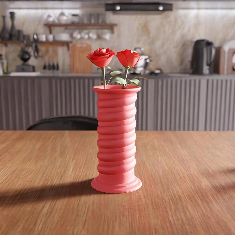 3D Spiral Flower Vase STL File – Modern Home Decor, Desk Vase, Indoor Gift for Her
